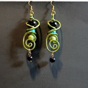 Artisan Green and Black Swirl Earrings